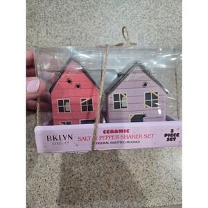 Pink and Purple Ceramic Haunted House Salt and Pepper Shaker Set Halloween